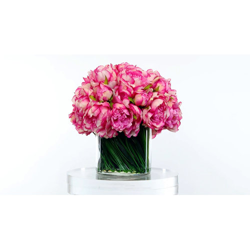 House of Hampton® Faux Magenta & Pink Peony Floral Arrangement in Glass